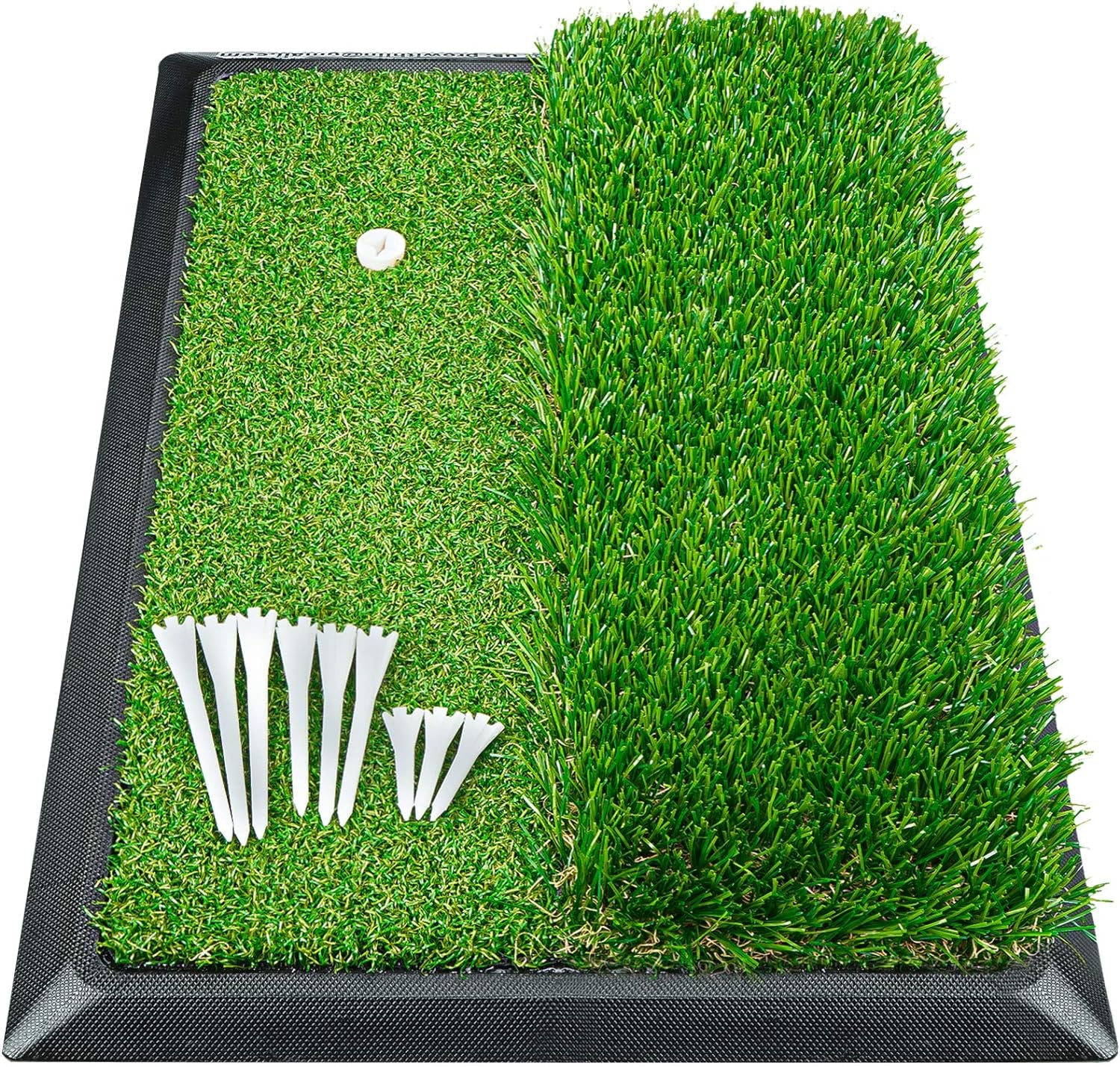 Golf Mat, 18.5" X 16.5" Golf Hitting Mat with Golf Ball Tray, Foldable Premium Double Turf, Golf Accessories Golf Gift for Men, 9 Golf Tees