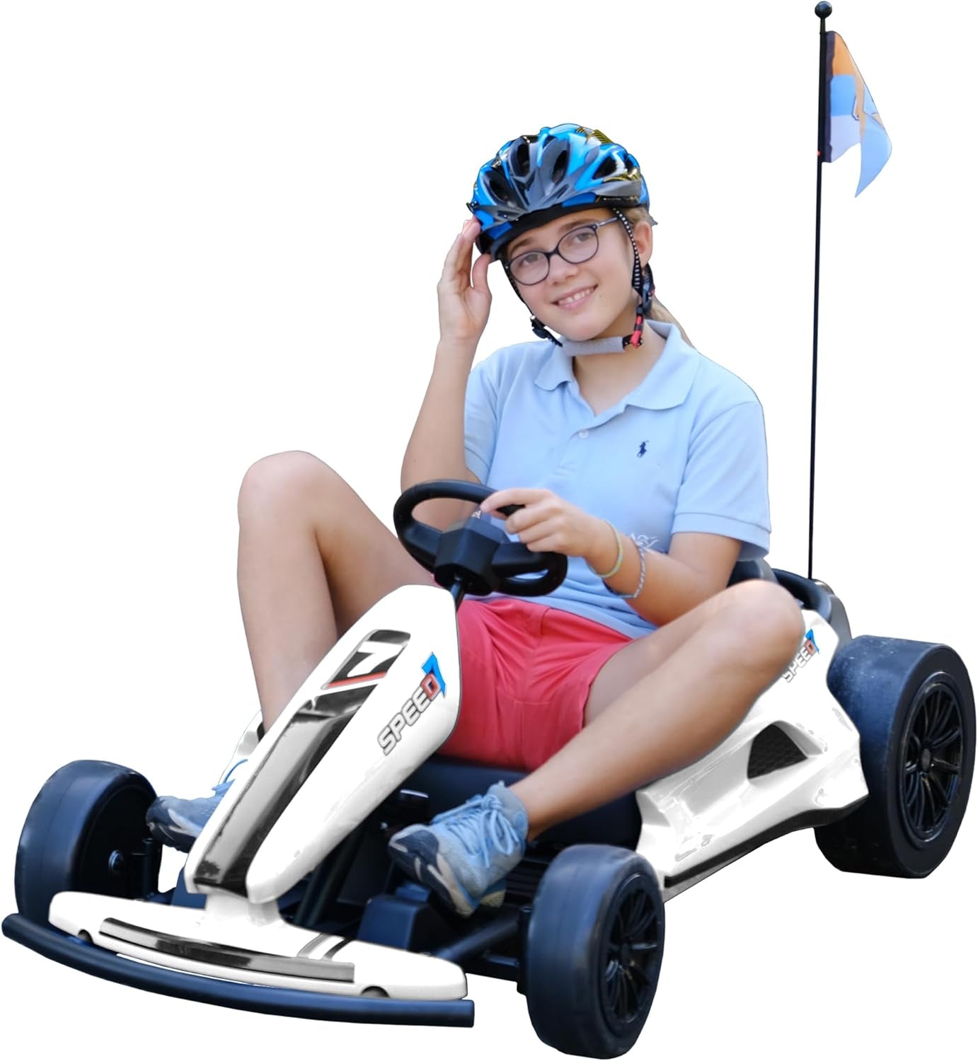 24V 10Ah Electric Go Kart with Drifting Function for Big Kids Age 6+, 2WD Ride on Car with Gas and Brake Pedal, Max Speed 7.5Mph, 135 Lbs Load Capacity - White