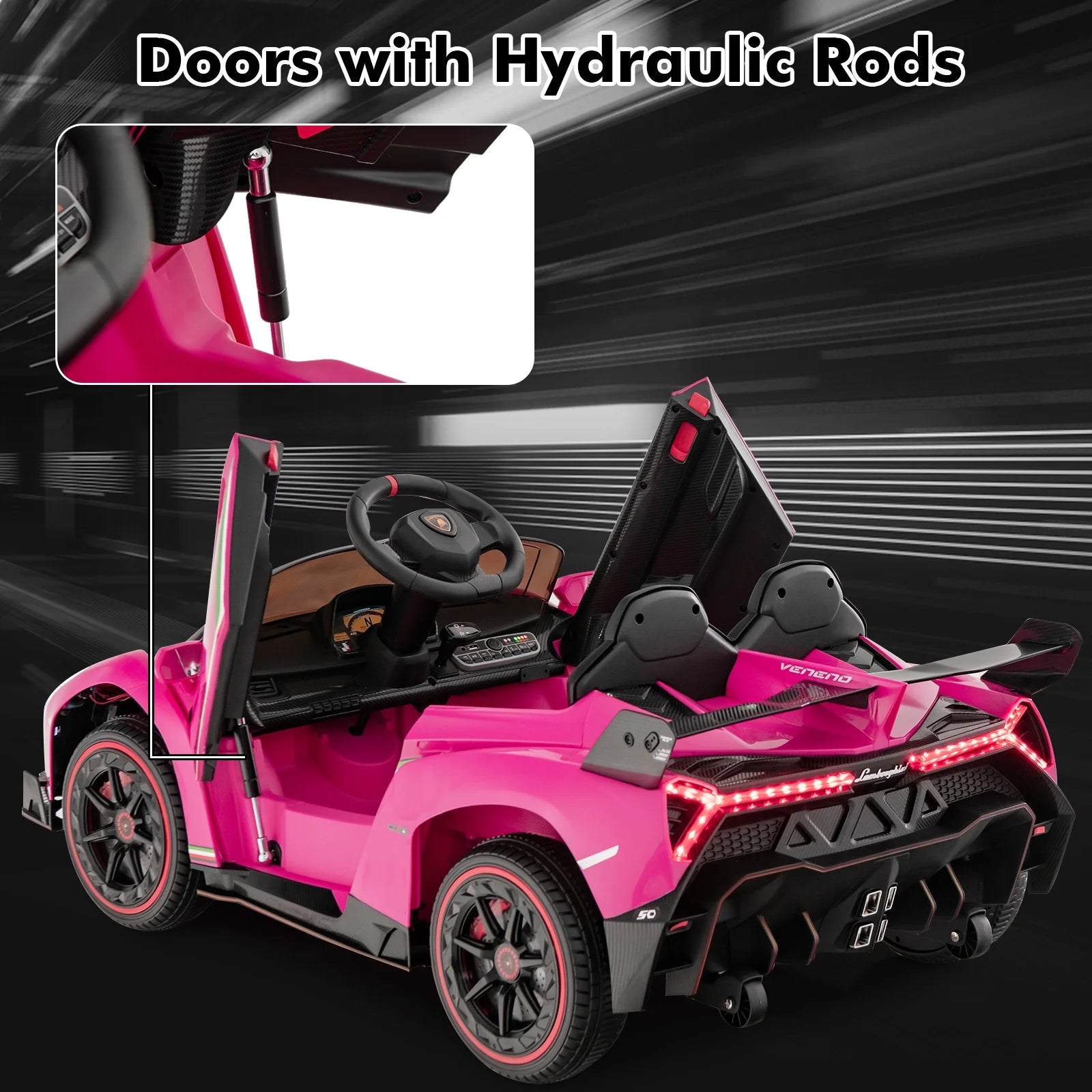 2 Seater Kids Ride on Car, 12V 4WD Licensed Lamborghini Veneno Powered Electric Vehicle with Hydraulic Doors, Rocking Mode, Adjustable Speeds, Remote Control, MP3, Headlight