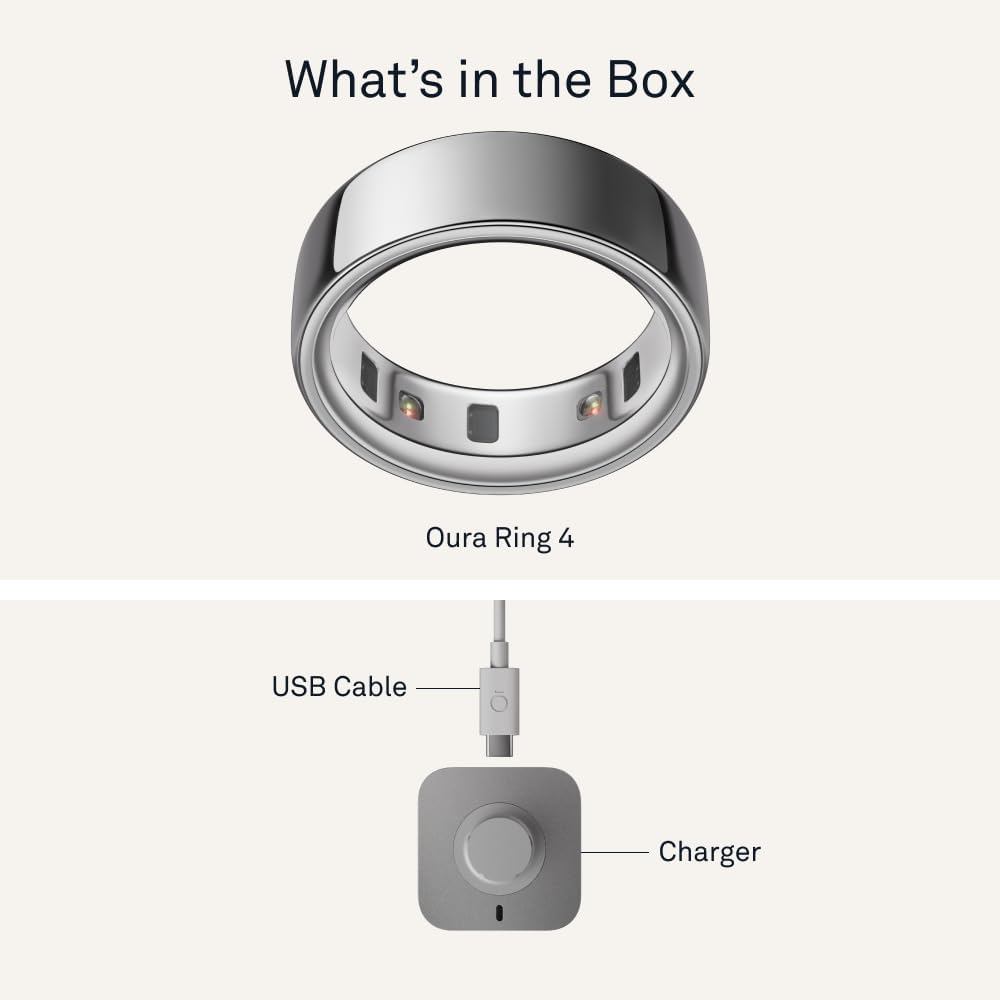 Ring 4 - Silver - Size 8 - Smart Ring - Size First with  Ring 4 Sizing Kit - Sleep Tracking Wearable - Heart Rate - Fitness Tracker - up to 8 Days of Battery Life