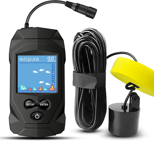 Portable Water Fish Finder Transducer Wired Handheld Depth Finder Sonar LCD Display Fish Finders Kayak FF068